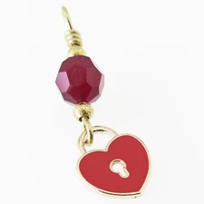 Dainty Golden Valentine Heart Lock and Red Glass Pendant By SoniaMcD