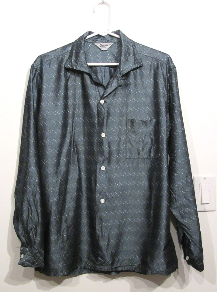 1950S VINTAGE SHIRT GAUCHO ELVIS STYLE SHINY TAFFETA L SHARKSKIN ROCK & ROLL S40 - Image 3 of 4