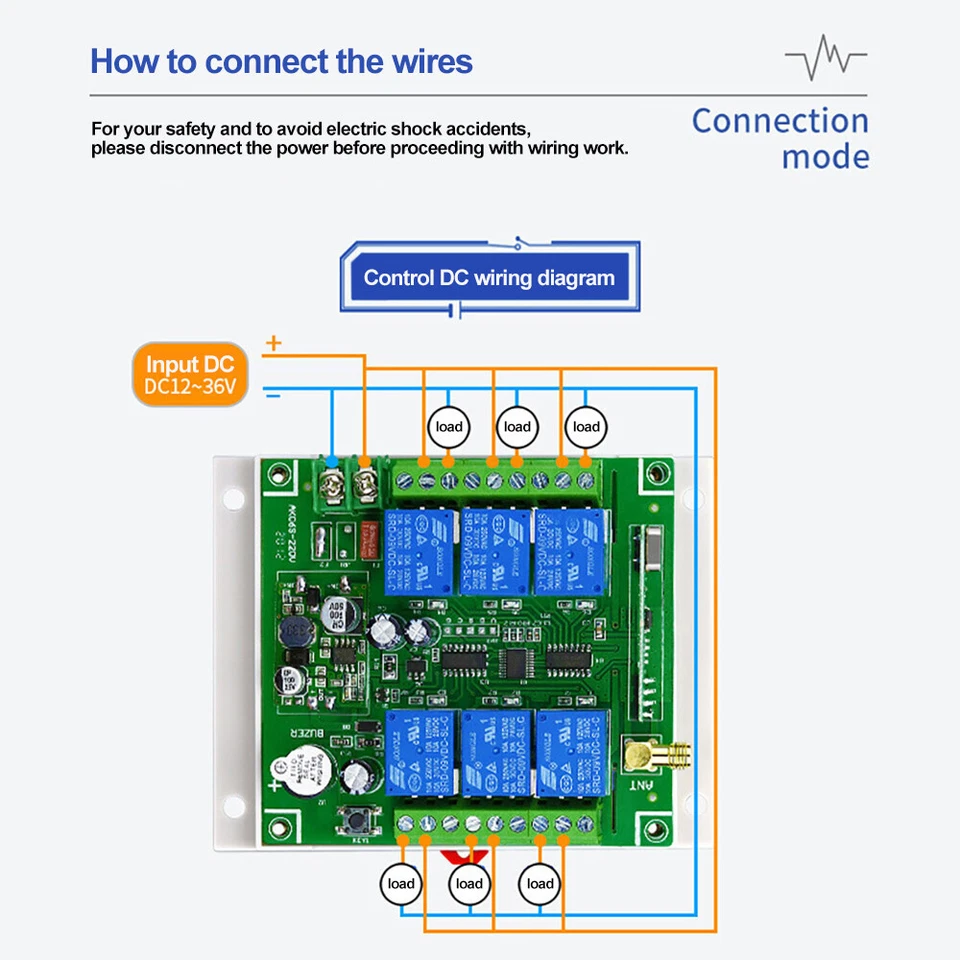 Funk Fernbedienung RF Schalter 433mhz 6CH 6 Kanal 10A Relais-Empfänger DC 12V - Bild 4 von 4