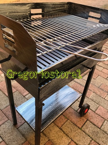 BARBECUE FORNACETTA A LEGNA PESANTE ARTIGIANALE CON GRIGLIA e RUOTE 70x40 |  eBay