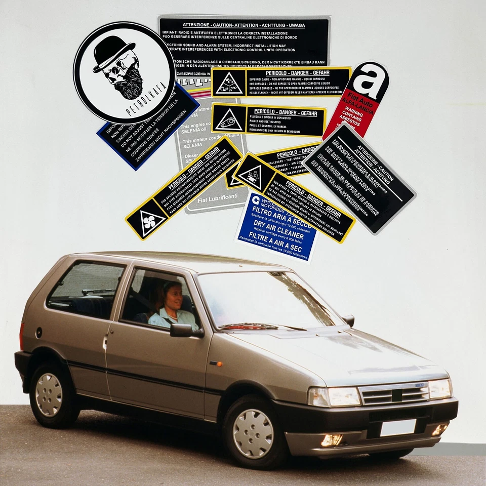 Pegatinas de advertencia y precaución del motor Fiat Uno restauración - Etiquetas de alta calidad Foto 2 de 4