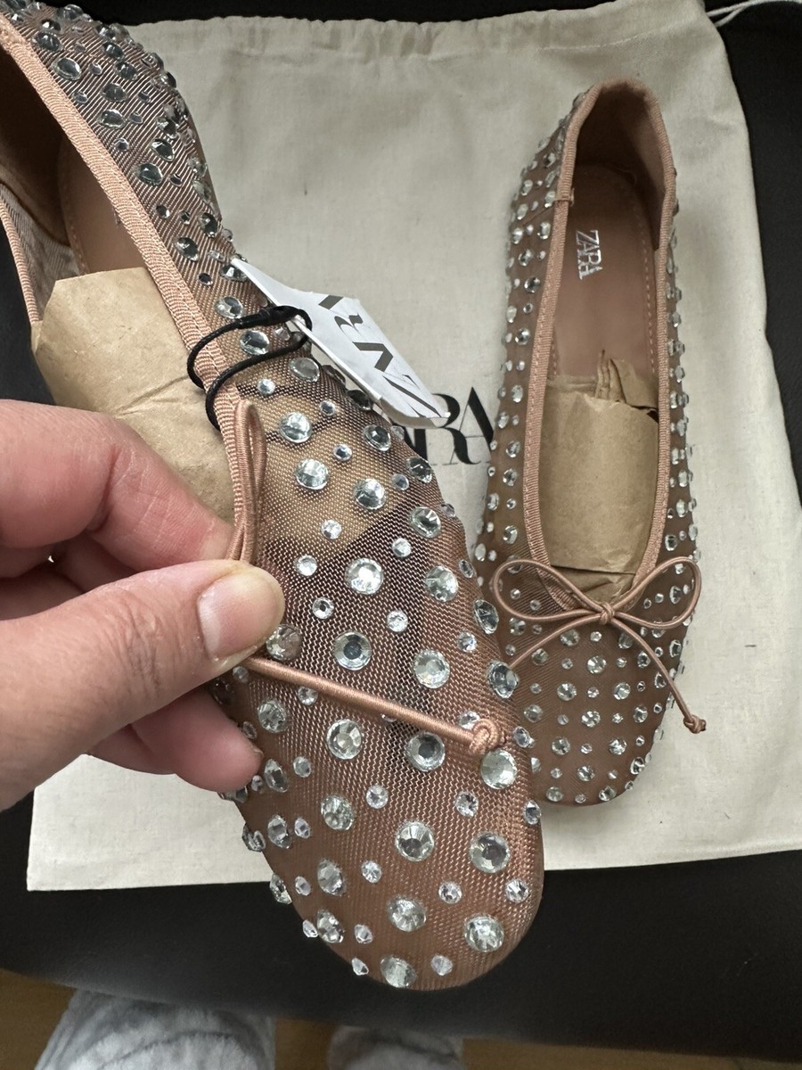 Zara MESH BALLET FLATS WITH RHINESTONES UK