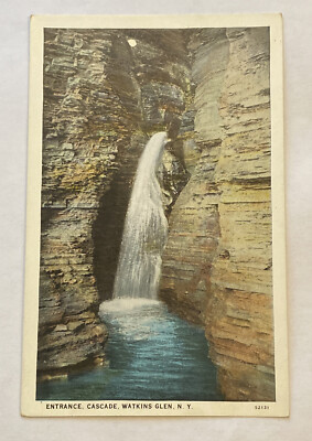 Vintage White Border Postcard, Entrance, Cascade, Watkins Glen, NY, Unposted