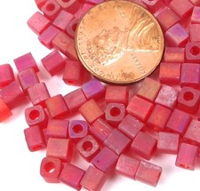 4mm Japanese Seed Glass Cube Beads - Matte Light Siam Red AB 15g