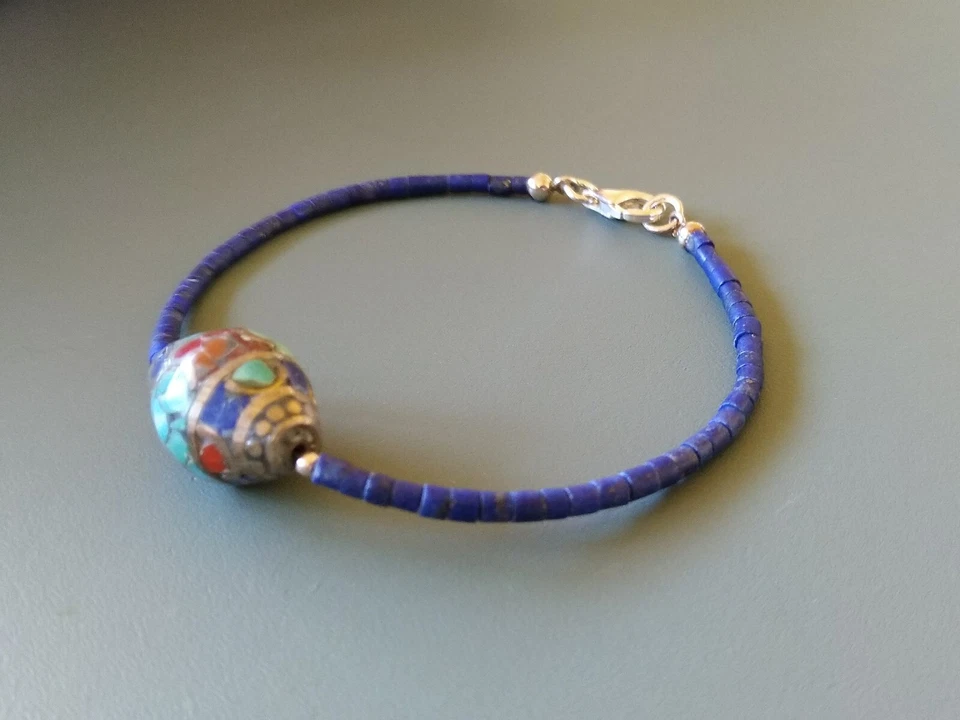 Lapislazuli Damen/ Herren - Armband Tibet Türkis, Silber, Karneol, im Etui - Bild 2 von 4