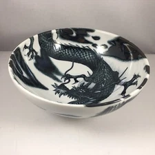 Japanese Rice Ramen Noodle Soup Bowl 8.25"D Porcelain Black Dragon Made in Japan