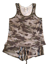 Lucky Brand Women's 2 PC Pajama Set Lounge Camo Design Tank Shorts Size M