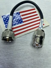 8" PL-259 UHF MALE PLUG TO SO-239 FEMALE JACK JUMPER PIGTAIL MADE IN USA