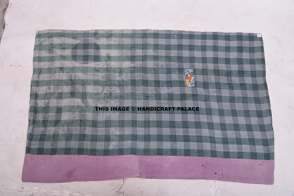 Colcha Vintage De Algodón Patchwork De Saree Antiguo Bordada Kantha Bohemia - Imagen 2 de 3