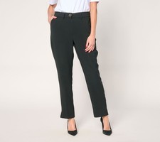 Isaac Mizrahi Live Women's Petite Pants PM Crepe Straight-Leg Black A681386