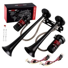 Dual 2-Trumpet Metal Air Horn for truck Kit with 2 air Compressors,12V Black