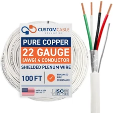 22 Gauge Wire 22 AWG - 4 Conductor Stranded Copper Shielded Cable - UL Listed...