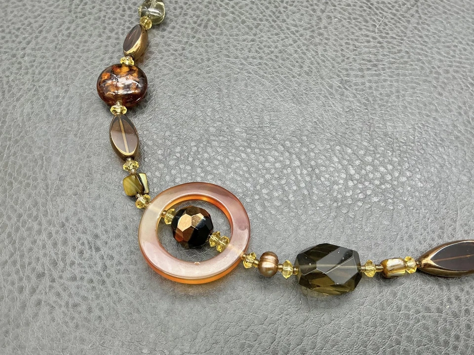 Бисер заявление ожерелье длинный коричневый янтарь золото смолы стекла костюм смешанный богемное - Изображение 3 из 4