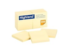 HIGHLAND STICKY NOTES, 3 X 3 INCHES, YELLOW, 12 PACK 6549 - YELLOW