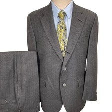 Burton Ltd NY 60s Suits Mens 41R 32.5W 30.5L Charcoal Chalk Stripe Flannel Wool