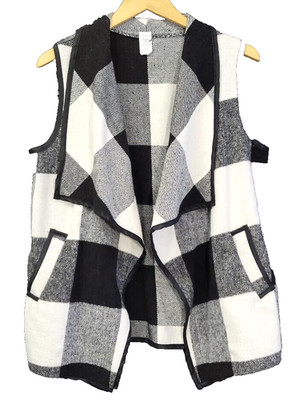 West Loop Women's Sleeveless Buffalo Check Vest Black And White One Size