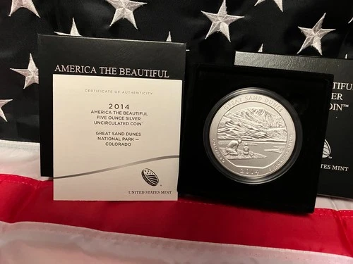 2014-P 5 oz Burnished ATB Great Sand Dunes Silver Coin (Box, CoA)