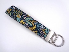 Handmade Foliage Gold Accent Fabric Key Fob, Keychain, Key Lanyard