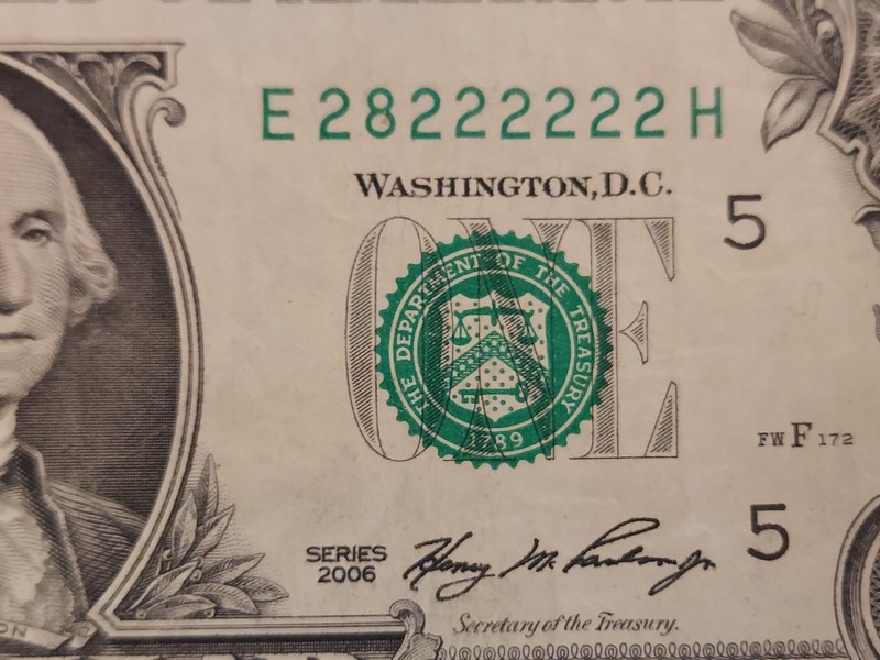 US $1 Bill With Uncentered Green Stamp And Fancy Number