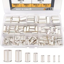 166pcs Wire Ferrules Kits Awg1/0 2/0 2 4 6 8 10 12 Silver Plated Copper Crimp