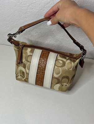 Vintage Y2K COACH Signature C Brown Mini Bag Striped & Zip Closure