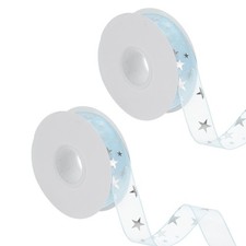 Star Ribbon Silver Stars Print Trim Sheer Ribbon 1" x 20Yards Blue 2 Roll