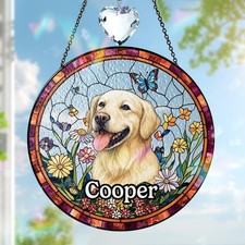 Custom Pet Portrait Stained Glass Suncatcher, Dog Memorial Ornament