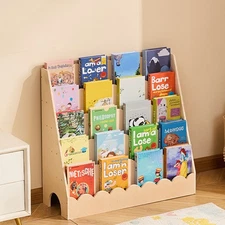 Uimoso Kids Bookshelf 5-Tier Scalloped Wooden Front Facing Montessori Toddler