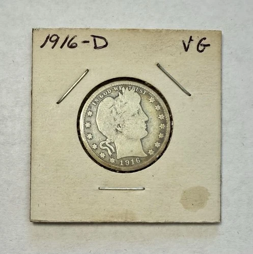 1916-D Barber Quarter Silver - Very Good (VG)