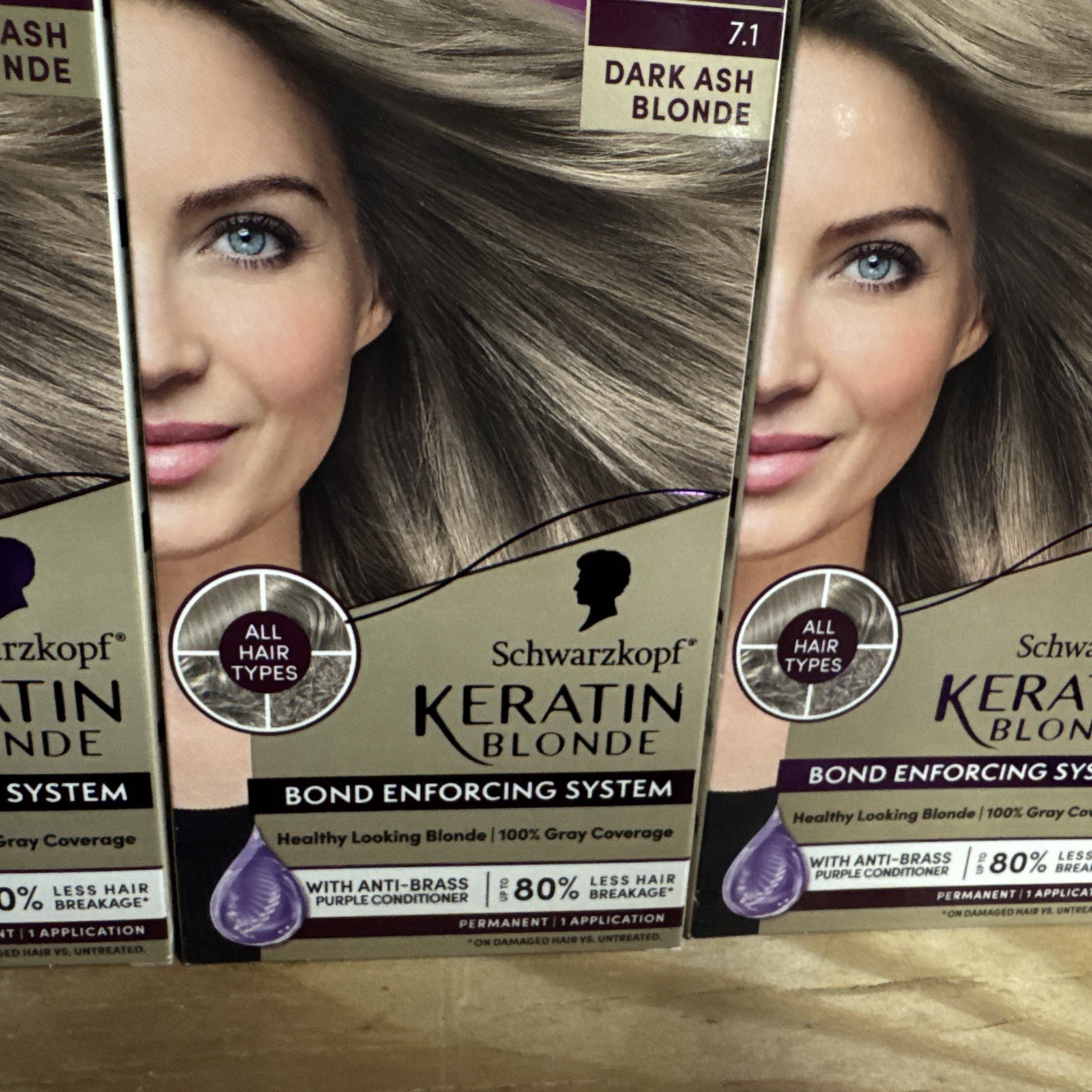 3 Boxes Of Schwarzkopf True Blondes Keratin Hair Color -7.1 DARK ASH BLONDE New