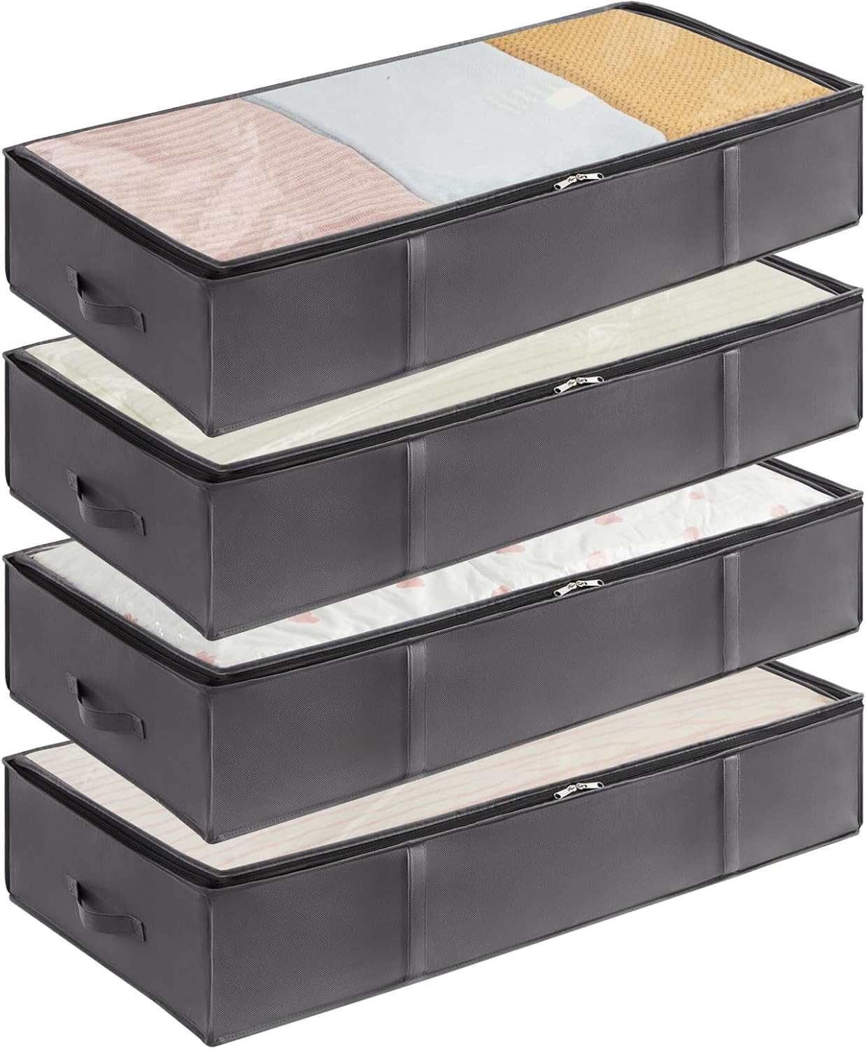 Custodie Sottoletto in Tessuto Grigio 4 Pezzi | Organizer Armadio 90L
