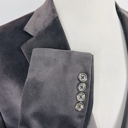 Chaps 46R Sport Coat Gray Herringbone Two Button Lined Vented 100% Polyester - Picture 5 of 8