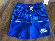 Bud light logo Blue swim trunks shorts men's size S Pockets 30 6.5  Inseam