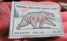 Virginia Bear Deer Damage Stamp 1961 62 Craig      #27    (w19)