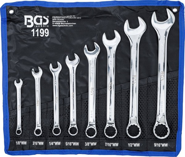 "Bgs MAUL-RINGSCHLÜSSEL-SATZ, ZollgrÖßEn, Sw 1/8\" - 9/16\" Withworth, 8-TLG."-image