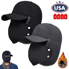 Thick Fur Ear Flap Trapper Winter Hat Full Face Mask Aviator Thermal Ski Cap US