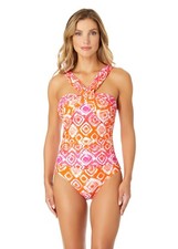 Tie Dye Foulard Twist Shirred One-Piece Swimsuit for Women by Anne Cole size 8