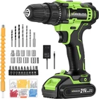 21V Power Drill Set, Cordless Drill with Battery and Charger (Green, 1 Battery)