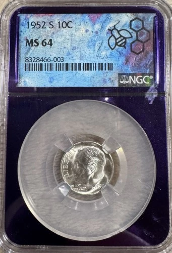 1952 S Silver Roosevelt Dime 10c PCGS MS64