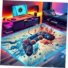 Gaming Area Rug RGB LED Light (3x5) - Bedroom Floor Mat Waveburst Controller