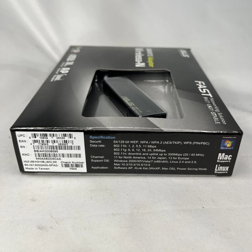 ASUS USB-N13 WIRELESS 802.11N 300MBIT ADAPTER USB 2.0, WPS BUTTON NEW - Image 4 of 4