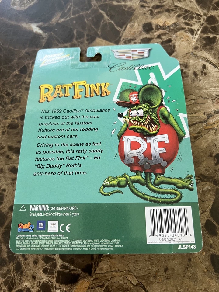 JOHNNY WHITE LIGHTNING RAT FINK ‘59 Caddy Ambulance Chase RARE - Image 3 of 3