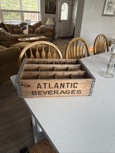 Vintage Atlantic Bevages WOODEN CRATE ~RARE 12 BOTTLE CARRIER~18”by 13” 4.14 lbs