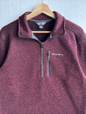 Eddie Bauer Men's 1/4 Zip Red Heather Fleece Pullover Sweatshirt Large Tall