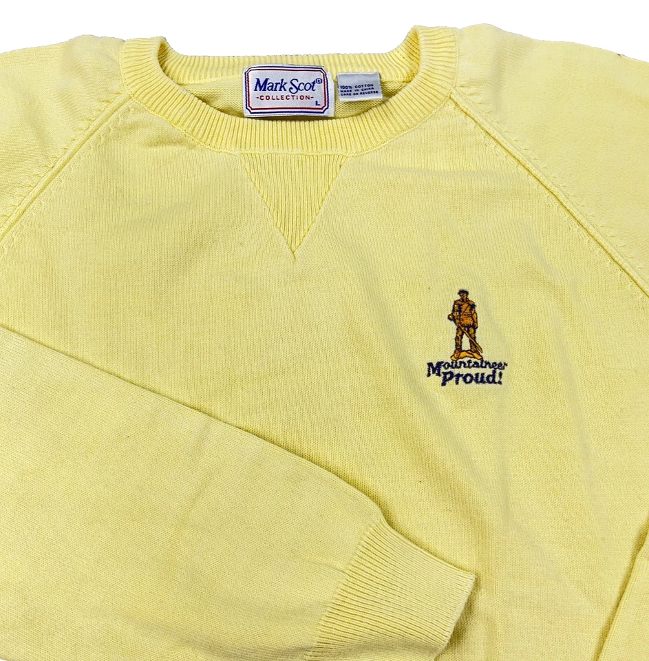 Suéter Vintage West Virginia Mountaineers Hombres Grande Amarillo Tejido Cuello Redondo Años 90 Foto 2 de 4