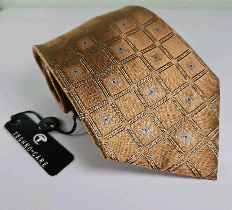 Corbata para hombre Joseph & Feiss 100 % seda DORADA cuadrados geométricos 57" Foto 2 de 4