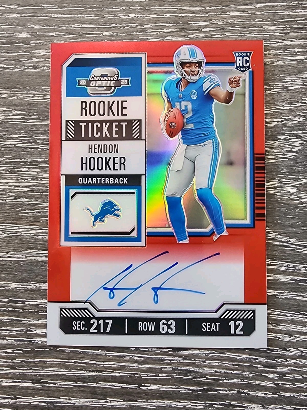 Hendon Hooker 2023 Contenders Optic ROOKIE TICKET RED PRIZM AUTO /125 DET LIONS