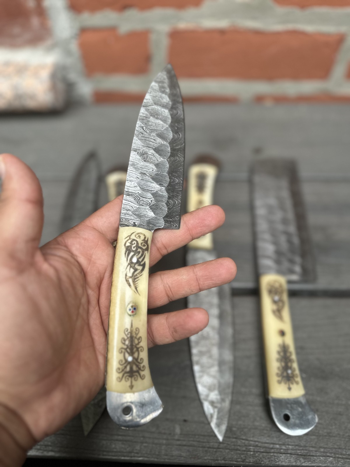 Custom Handmade Damascus Blade Chef Knife 5-Piece Kitchen Set