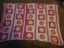 Crochet Granny Square Throw Blanket Floral Pi...
