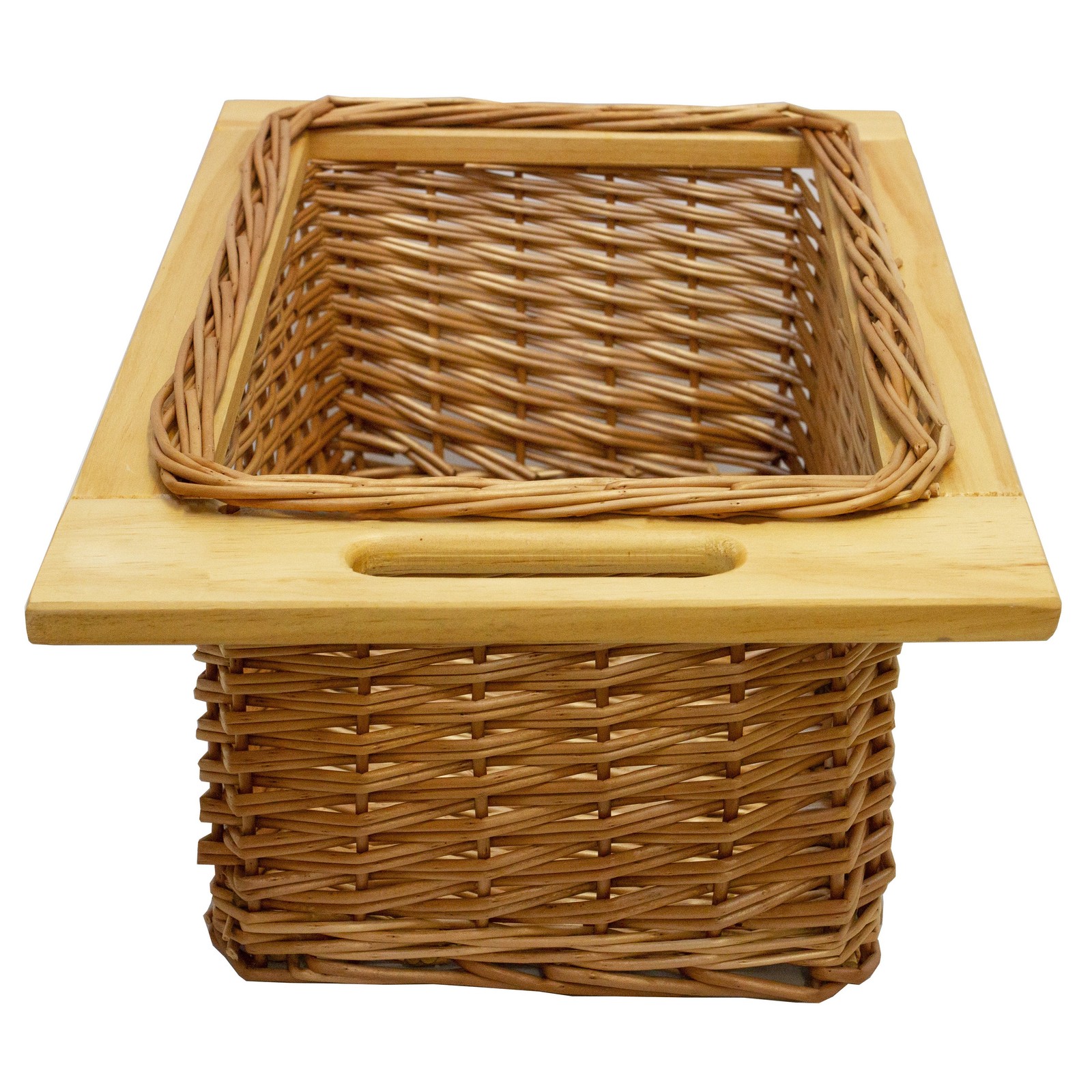 Panier coulissant en bois de pin brun 40cm pour rangement de cuisine